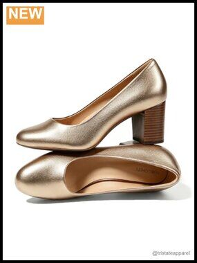 Women's Faux Leather Chunky Block Heel Round Toe Slip On Dress Pumps Work